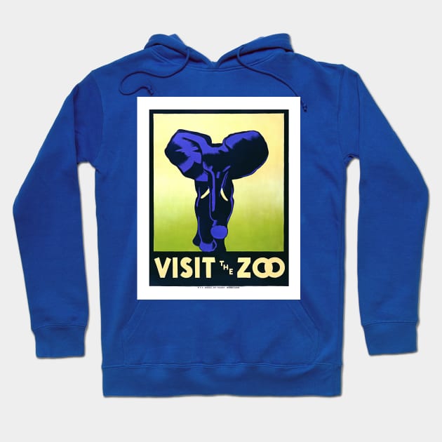 Restored Vintage WPA Blue Elephant Poster for Philadelphia Zoo Hoodie by vintageposterco